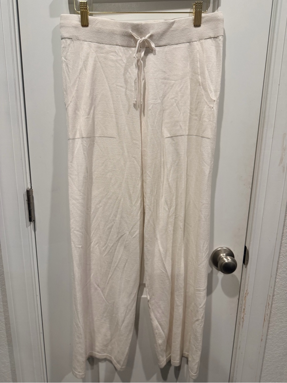 Splendid Ivory Sweater Knit Lounge Pants Drawstring Wide Leg Medium